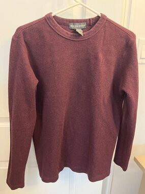 Rough Dress Long Sleeve Ribbed Crewneck Sweater - Burgundy